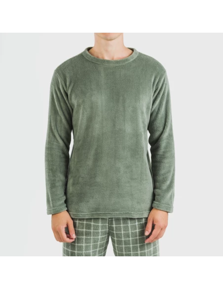 Pijama coral hombre Cuadro Pruden verde caceria pijamas-largos-hombre