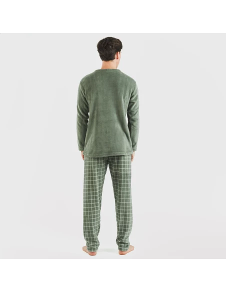 Pijama coral hombre Cuadro Pruden verde caceria pijamas-largos-hombre