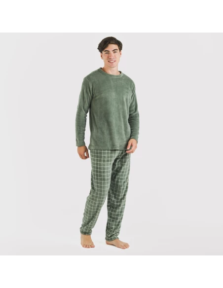 Pijama coral hombre Cuadro Pruden verde caceria pijamas-largos-hombre