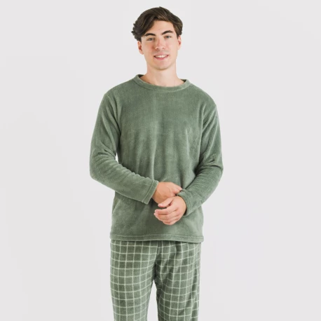 Pijama coral hombre Cuadro Pruden verde caceria pijamas-largos-hombre