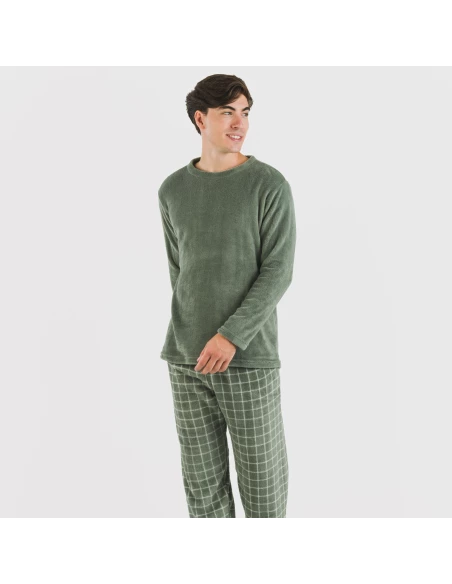 Pijama coral hombre Cuadro Pruden verde caceria pijamas-largos-hombre