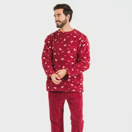 Pijama coral hombre Cody burdeos pijamas-largos-hombre