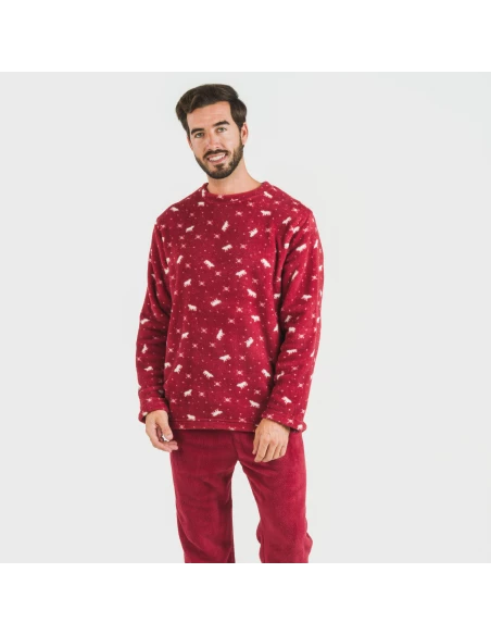 Pijama coral hombre Cody burdeos pijamas-largos-hombre