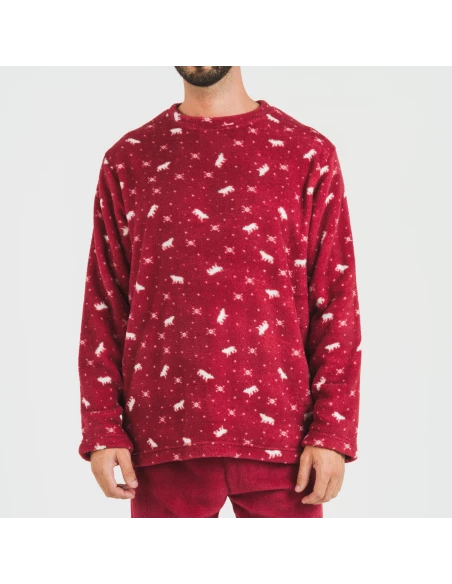 Pijama coral hombre Cody burdeos pijamas-largos-hombre