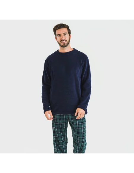 Pijama coral hombre Cuadro Ruz azul marino pijamas-largos-hombre