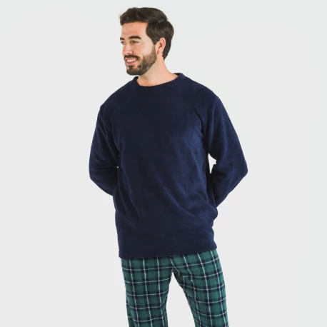 Pijama coral hombre Cuadro Ruz azul marino pijamas-largos-hombre