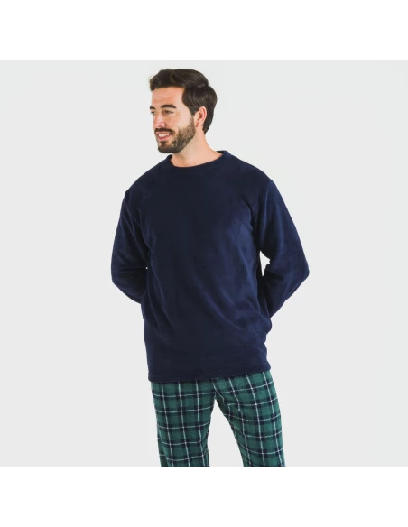 Pijama coral hombre Cuadro Ruz azul marino pijamas-largos-hombre