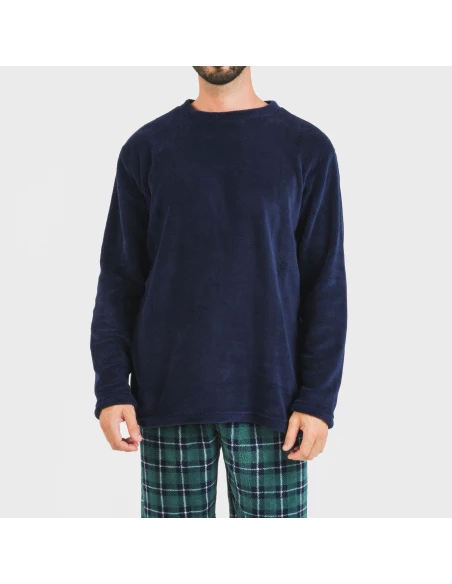 Pijama coral hombre Cuadro Ruz azul marino pijamas-largos-hombre