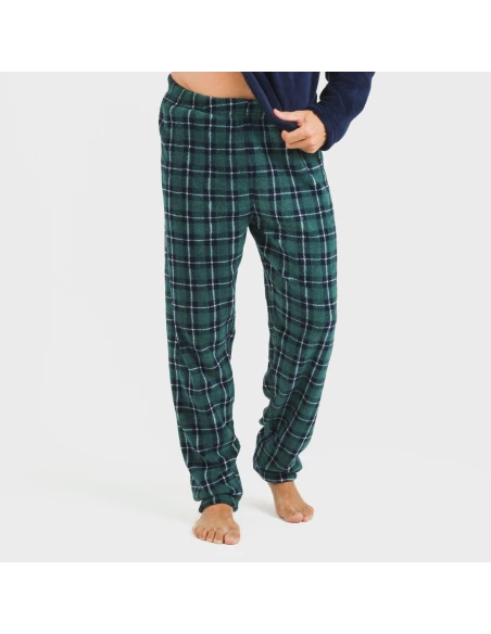 Pijama coral hombre Cuadro Ruz azul marino pijamas-largos-hombre