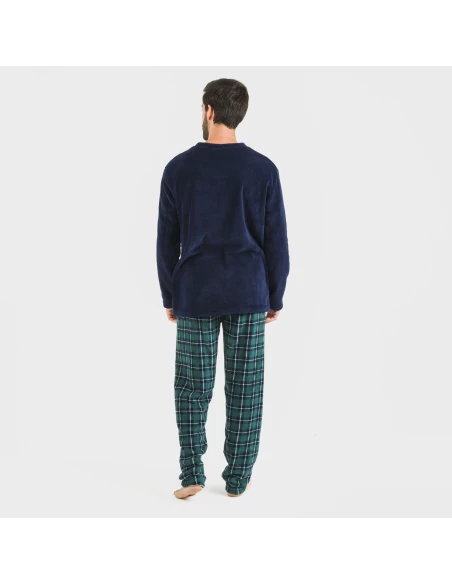 Pijama coral hombre Cuadro Ruz azul marino pijamas-largos-hombre