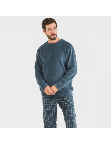 Pijama coral hombre Cuadro Pruden azul azafata pijamas-largos-hombre