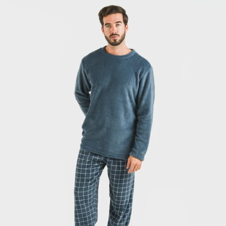 Pijama coral hombre Cuadro Pruden azul azafata pijamas-largos-hombre