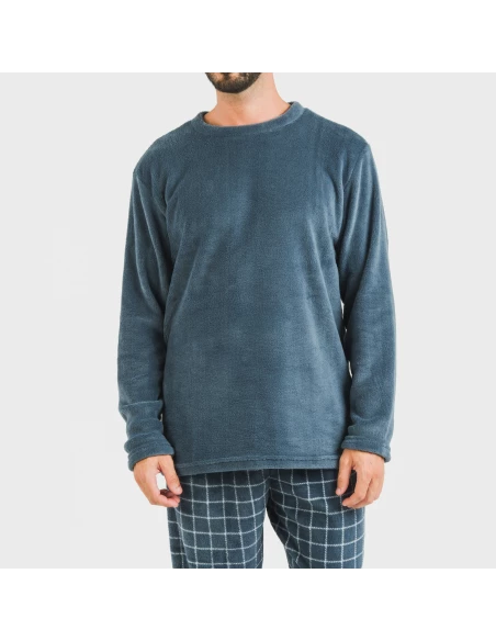 Pijama coral hombre Cuadro Pruden azul azafata pijamas-largos-hombre