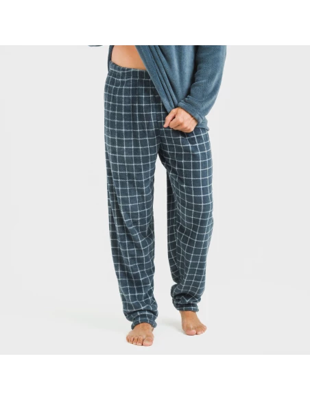 Pijama coral hombre Cuadro Pruden azul azafata pijamas-largos-hombre