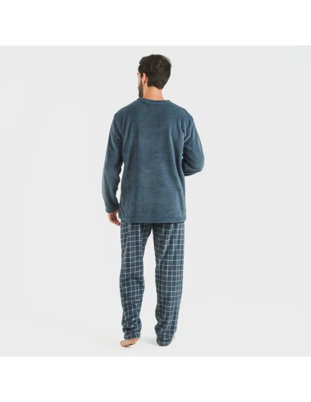 Pijama coral hombre Cuadro Pruden azul azafata pijamas-largos-hombre