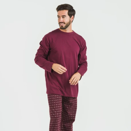 Pijama largo algodón hombre Loui burdeos pijamas-largos-hombre