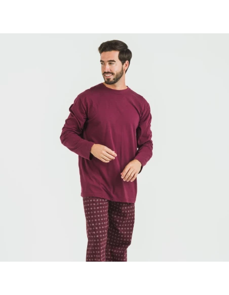 Pijama largo algodón hombre Loui burdeos pijamas-largos-hombre