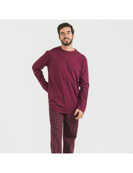 Pijama largo algodón hombre Loui burdeos pijamas-largos-hombre