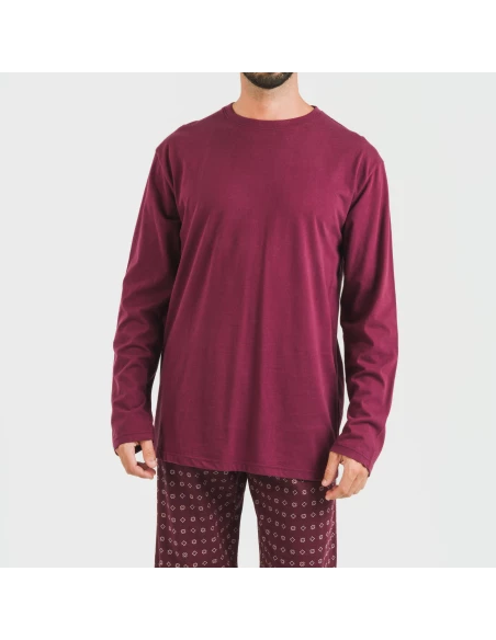 Pijama largo algodón hombre Loui burdeos pijamas-largos-hombre