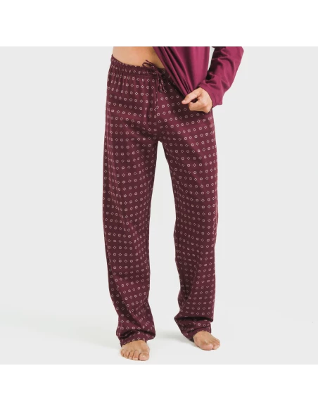 Pijama largo algodón hombre Loui burdeos pijamas-largos-hombre