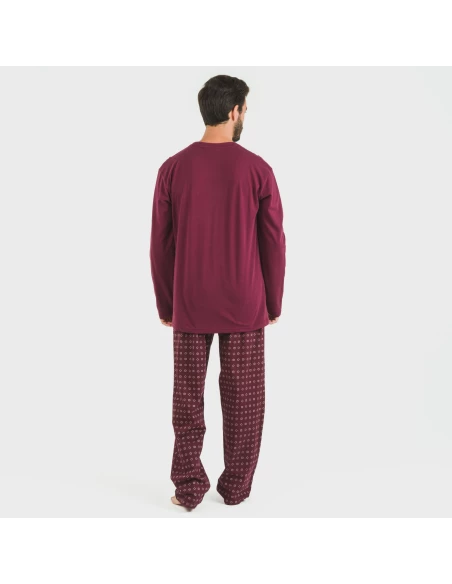 Pijama largo algodón hombre Loui burdeos pijamas-largos-hombre