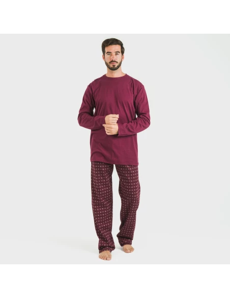 Pijama largo algodón hombre Loui burdeos pijamas-largos-hombre