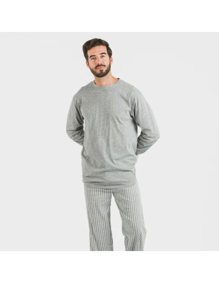 Pijama largo algodón hombre Beto gris mezcliyado pijamas-largos-hombre