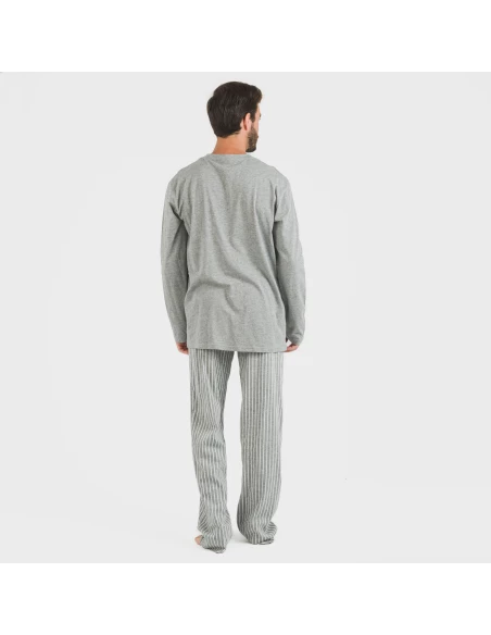 Pijama largo algodón hombre Beto gris mezcliyado pijamas-largos-hombre