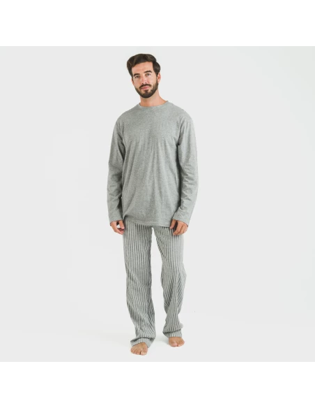 Pijama largo algodón hombre Beto gris mezcliyado pijamas-largos-hombre