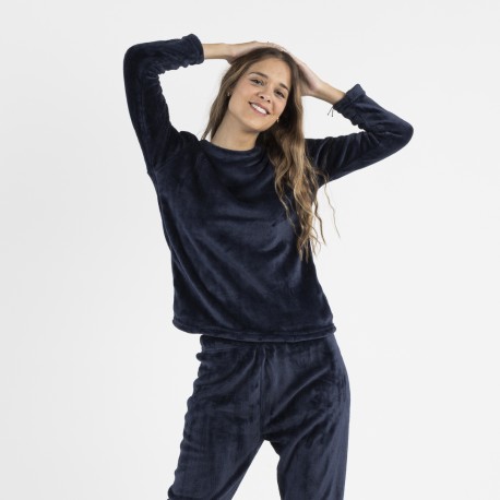 Pijama terciopelo liso pijamas-de-invierno-de-mujer