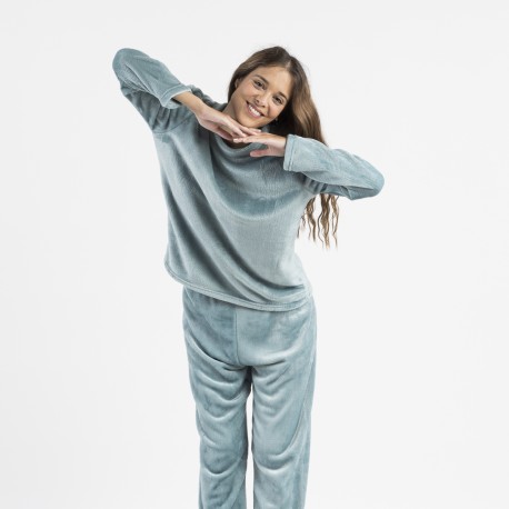 Pijama terciopelo liso pijamas-de-invierno-de-mujer