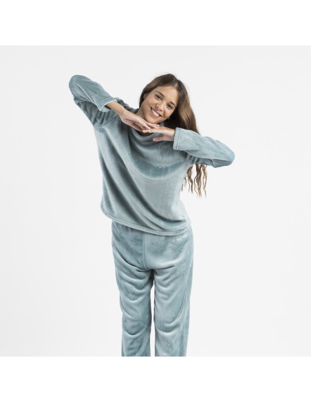 Pijama terciopelo liso pijamas-de-invierno-de-mujer