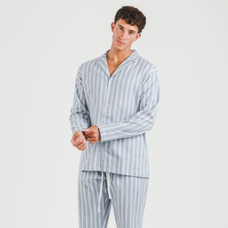 Pijama franela con solapa hombre Raya Marsella indigo pijamas-largos-hombre