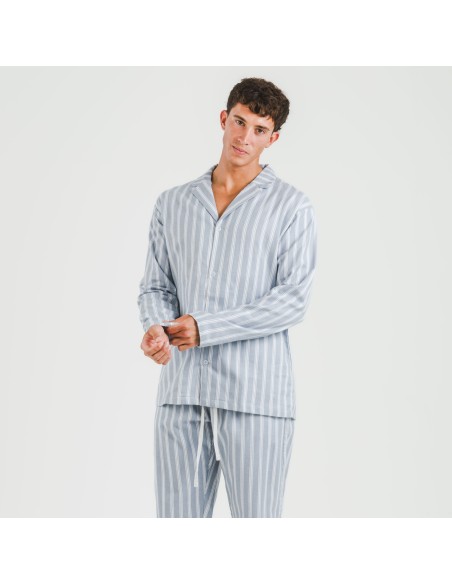 Pijama franela con solapa hombre Raya Marsella indigo pijamas-largos-hombre