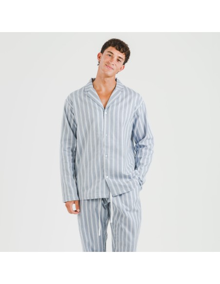 Pijama franela con solapa hombre Raya Marsella indigo pijamas-largos-hombre