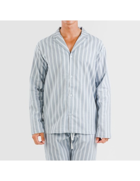 Pijama franela con solapa hombre Raya Marsella indigo pijamas-largos-hombre