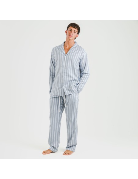 Pijama franela con solapa hombre Raya Marsella indigo pijamas-largos-hombre