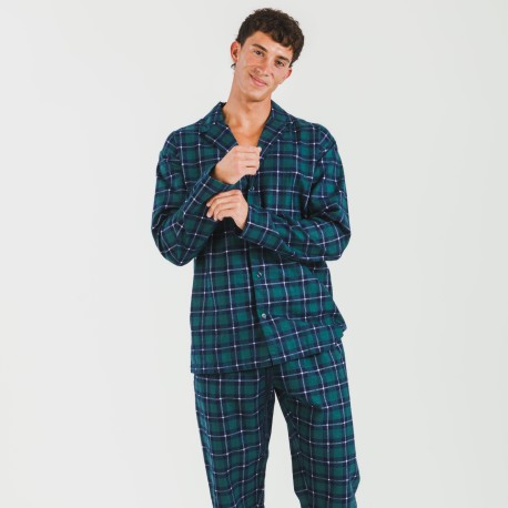 Pijama franela con solapa hombre Cuadro Ruz verde pijamas-largos-hombre