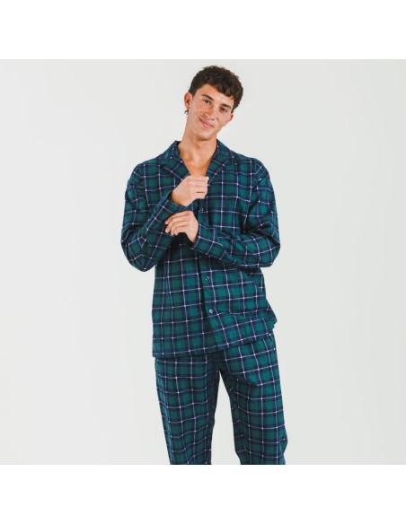 Pijama franela con solapa hombre Cuadro Ruz verde pijamas-largos-hombre