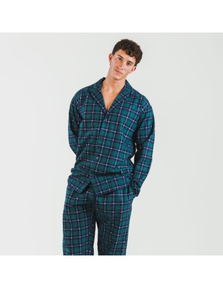 Pijama franela con solapa hombre Cuadro Ruz verde pijamas-largos-hombre