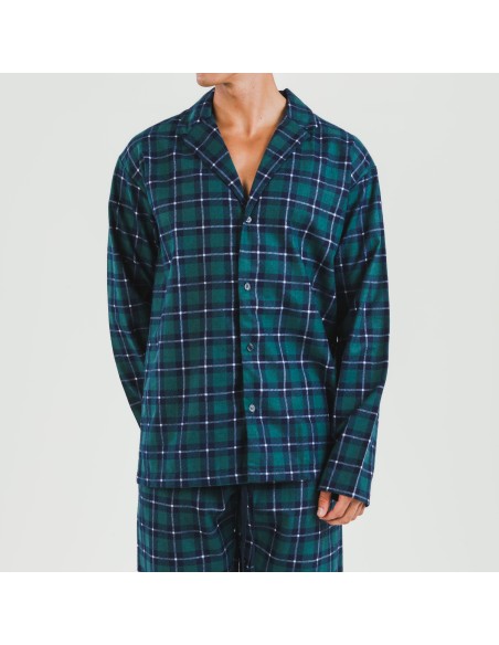 Pijama franela con solapa hombre Cuadro Ruz verde pijamas-largos-hombre