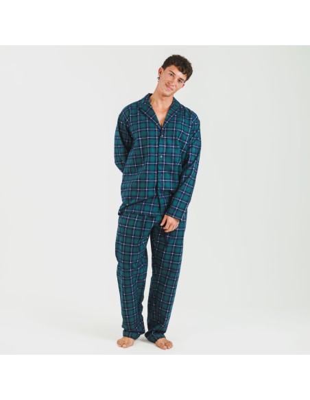 Pijama franela con solapa hombre Cuadro Ruz verde pijamas-largos-hombre