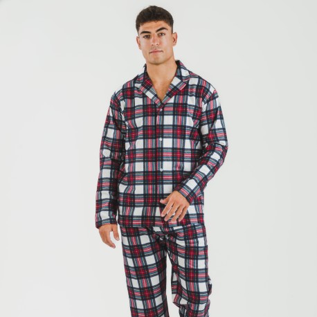 Pijama franela con solapa hombre Cuadro Celestia pijamas-largos-hombre