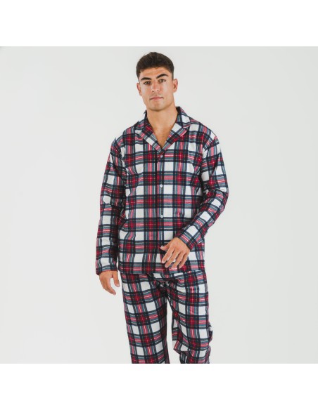 Pijama franela con solapa hombre Cuadro Celestia pijamas-largos-hombre