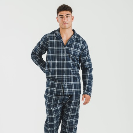 Pijama franela con solapa hombre Cuadro Brais azul pijamas-largos-hombre