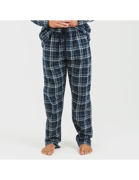 Pijama franela con solapa hombre Cuadro Brais azul pijamas-largos-hombre