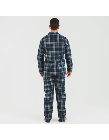 Pijama franela con solapa hombre Cuadro Brais azul pijamas-largos-hombre
