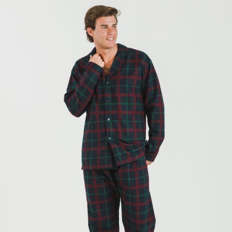 Pijama franela con solapa hombre Cuadro Roman azul marino pijamas-largos-hombre