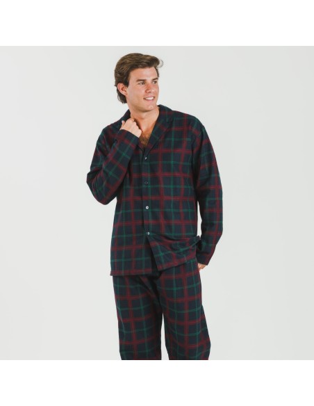 Pijama franela con solapa hombre Cuadro Roman azul marino pijamas-largos-hombre