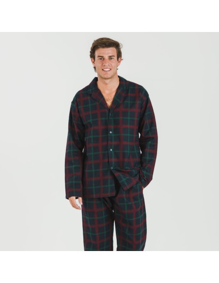 Pijama franela con solapa hombre Cuadro Roman azul marino pijamas-largos-hombre